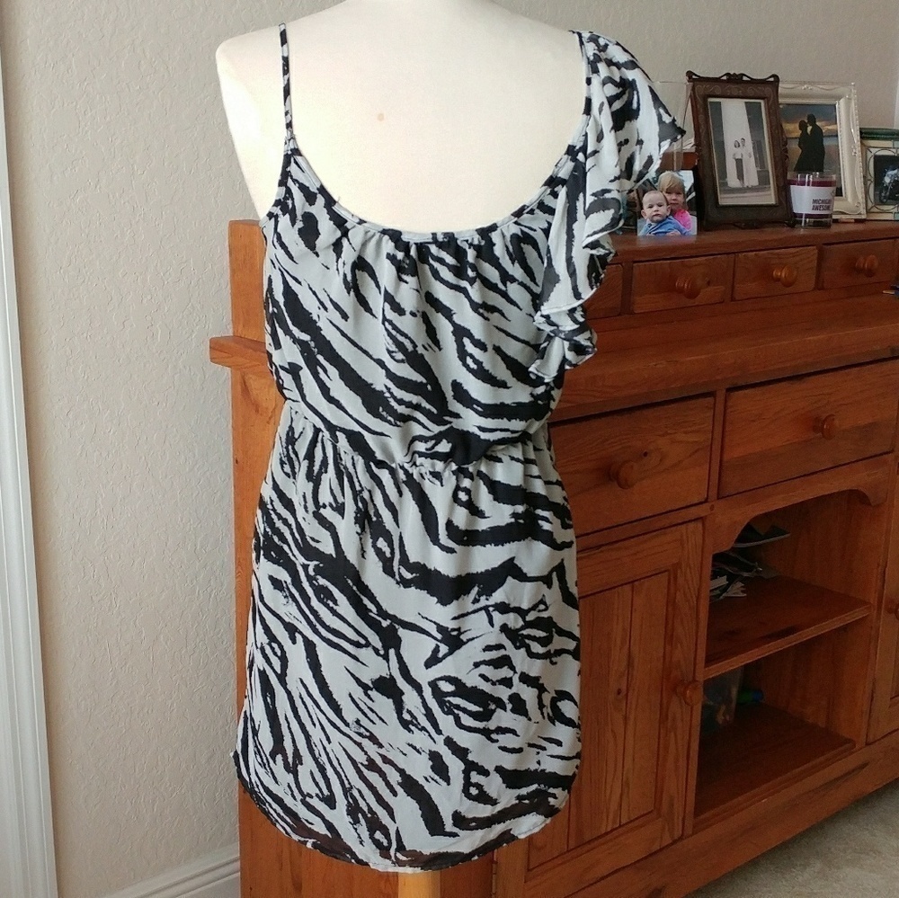 Zebra Print Asymmetrical Ruffled Dress - Picture 5 of 8